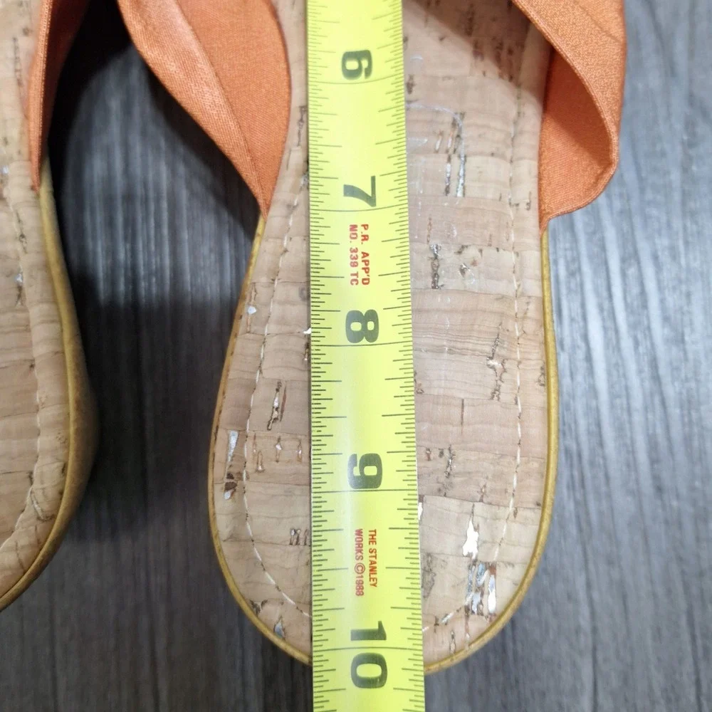 Orange Fabric Rhinestone Thong Wedge Sandals Cork Footbed Made in Italy Size 9